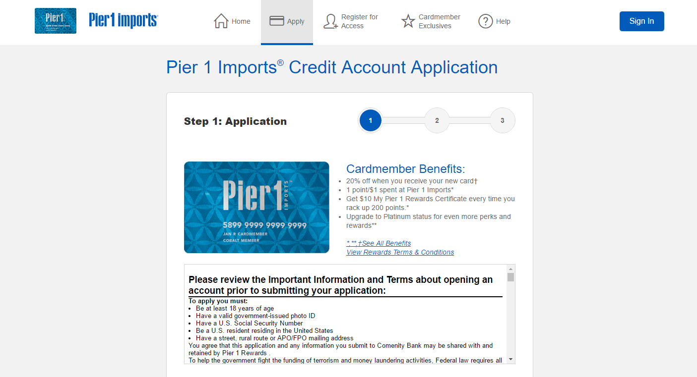 Pier 1 Credit Card  Enrollment