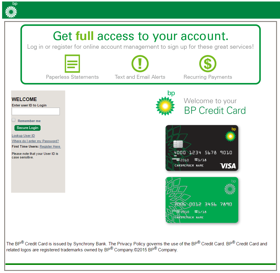 BP Visa Credit Card Login