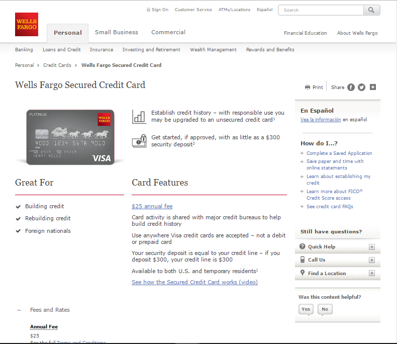 Wells Fargo Secured Visa Card Application