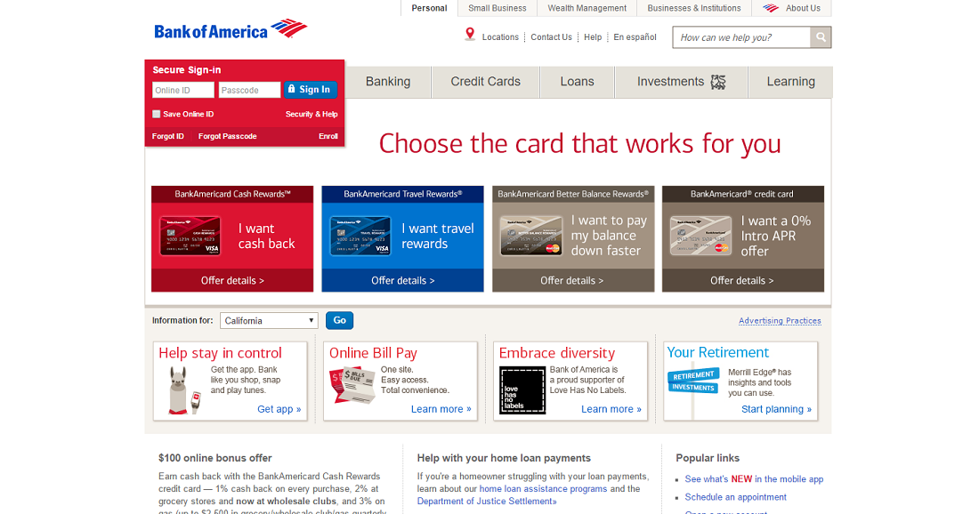 alaska airlines credit card bank of america login